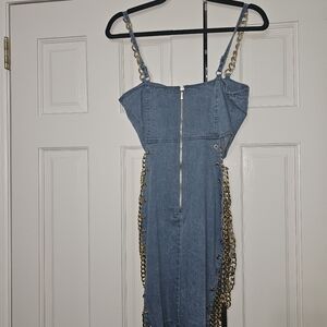 BLUE DENIM GOLD LINK LACE-UP SIDES DRESS